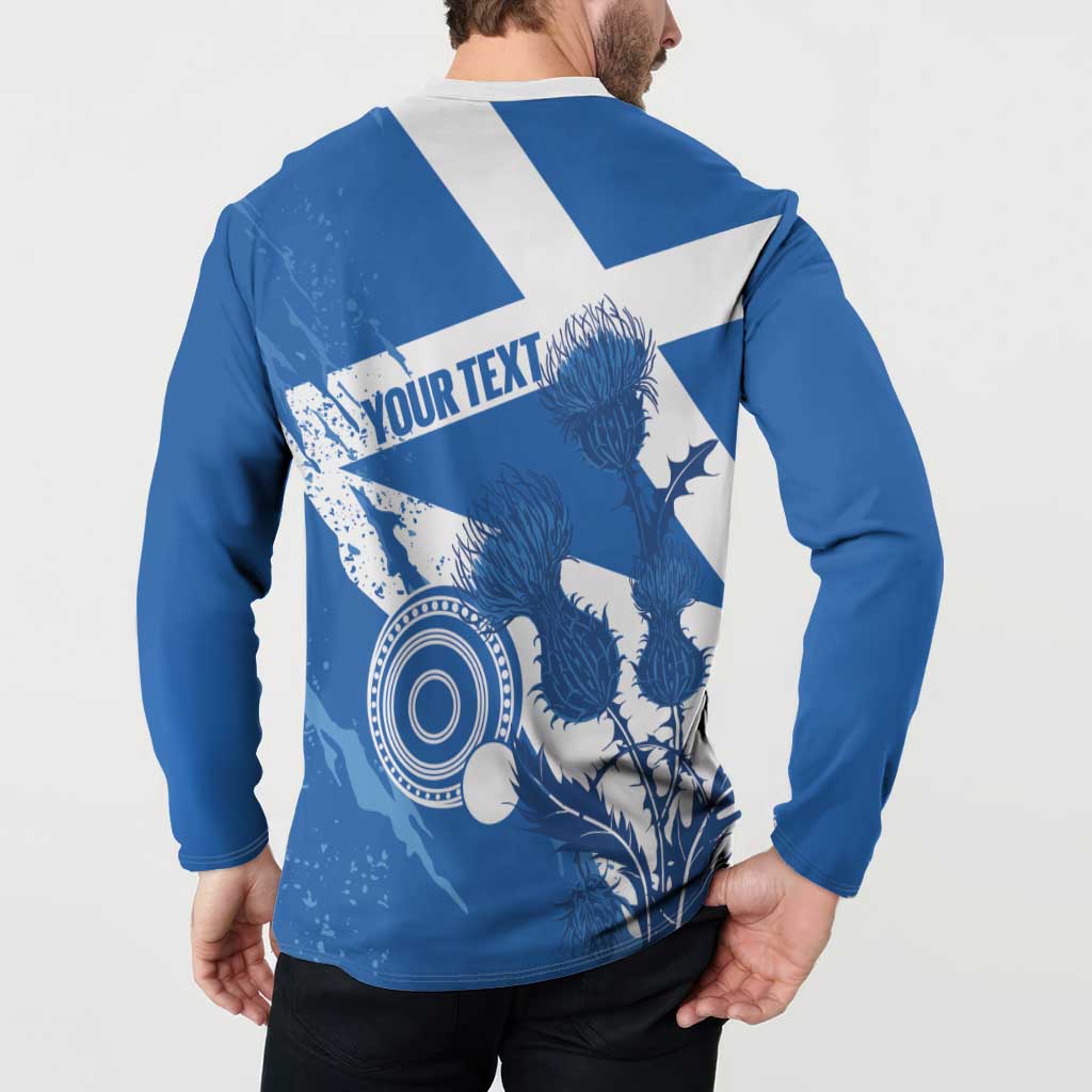 Personalised Scotland Lawn Bowls Button Sweatshirt Scottish Thistle Grunge Flag Style - Wonder Print Shop