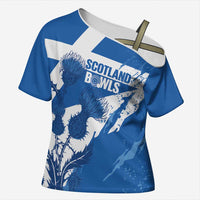 Personalised Scotland Lawn Bowls Cross Shoulder Shirt Scottish Thistle Grunge Flag Style - Wonder Print Shop