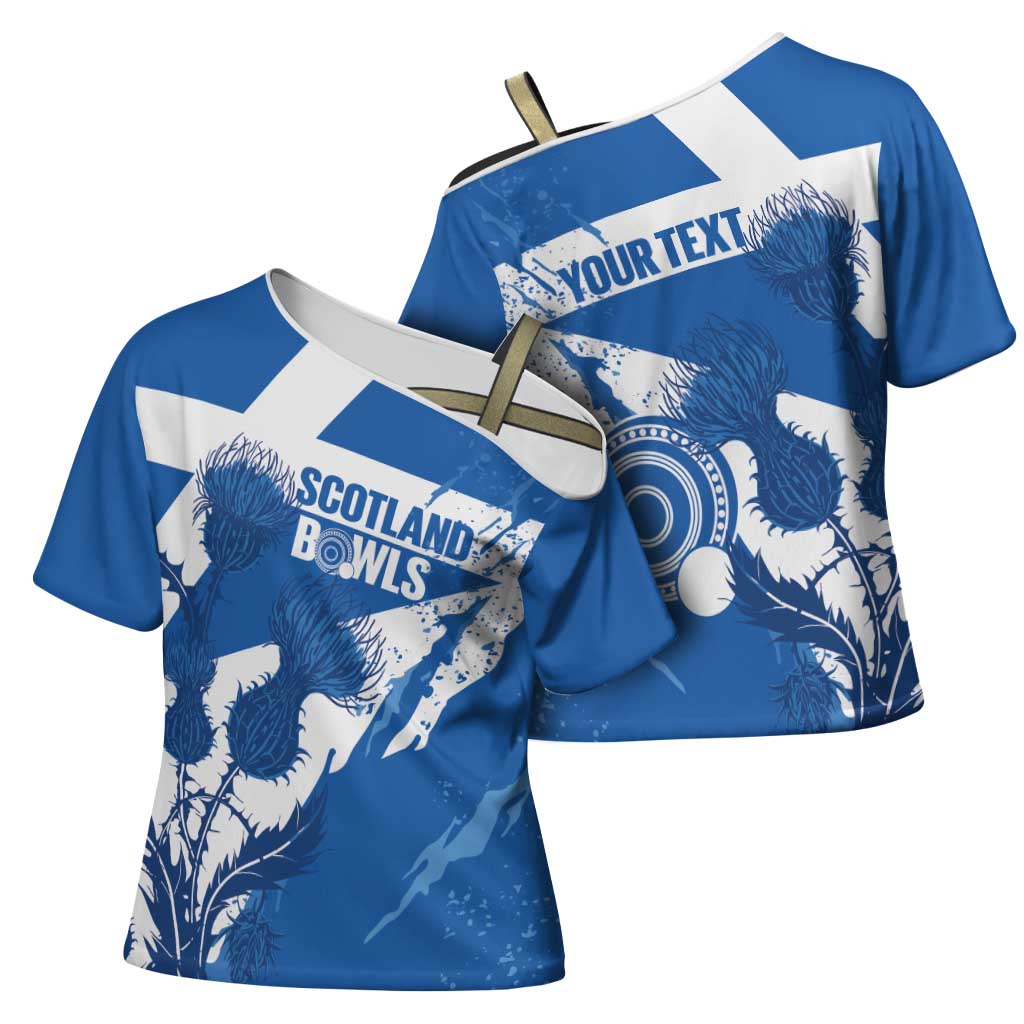 Personalised Scotland Lawn Bowls Cross Shoulder Shirt Scottish Thistle Grunge Flag Style - Wonder Print Shop