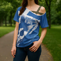 Personalised Scotland Lawn Bowls Cross Shoulder Shirt Scottish Thistle Grunge Flag Style - Wonder Print Shop