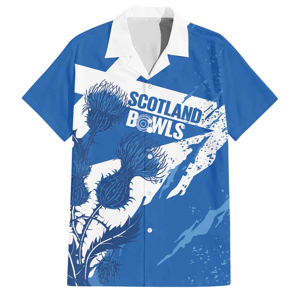 Personalised Scotland Lawn Bowls Hawaiian Shirt Scottish Thistle Grunge Flag Style - Wonder Print Shop
