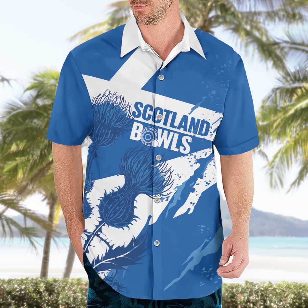 Personalised Scotland Lawn Bowls Hawaiian Shirt Scottish Thistle Grunge Flag Style - Wonder Print Shop