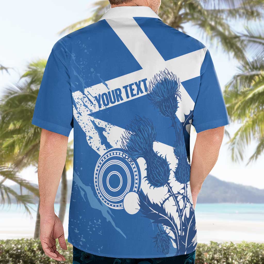 Personalised Scotland Lawn Bowls Hawaiian Shirt Scottish Thistle Grunge Flag Style - Wonder Print Shop