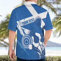Personalised Scotland Lawn Bowls Hawaiian Shirt Scottish Thistle Grunge Flag Style - Wonder Print Shop