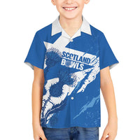 Personalised Scotland Lawn Bowls Hawaiian Shirt Scottish Thistle Grunge Flag Style - Wonder Print Shop