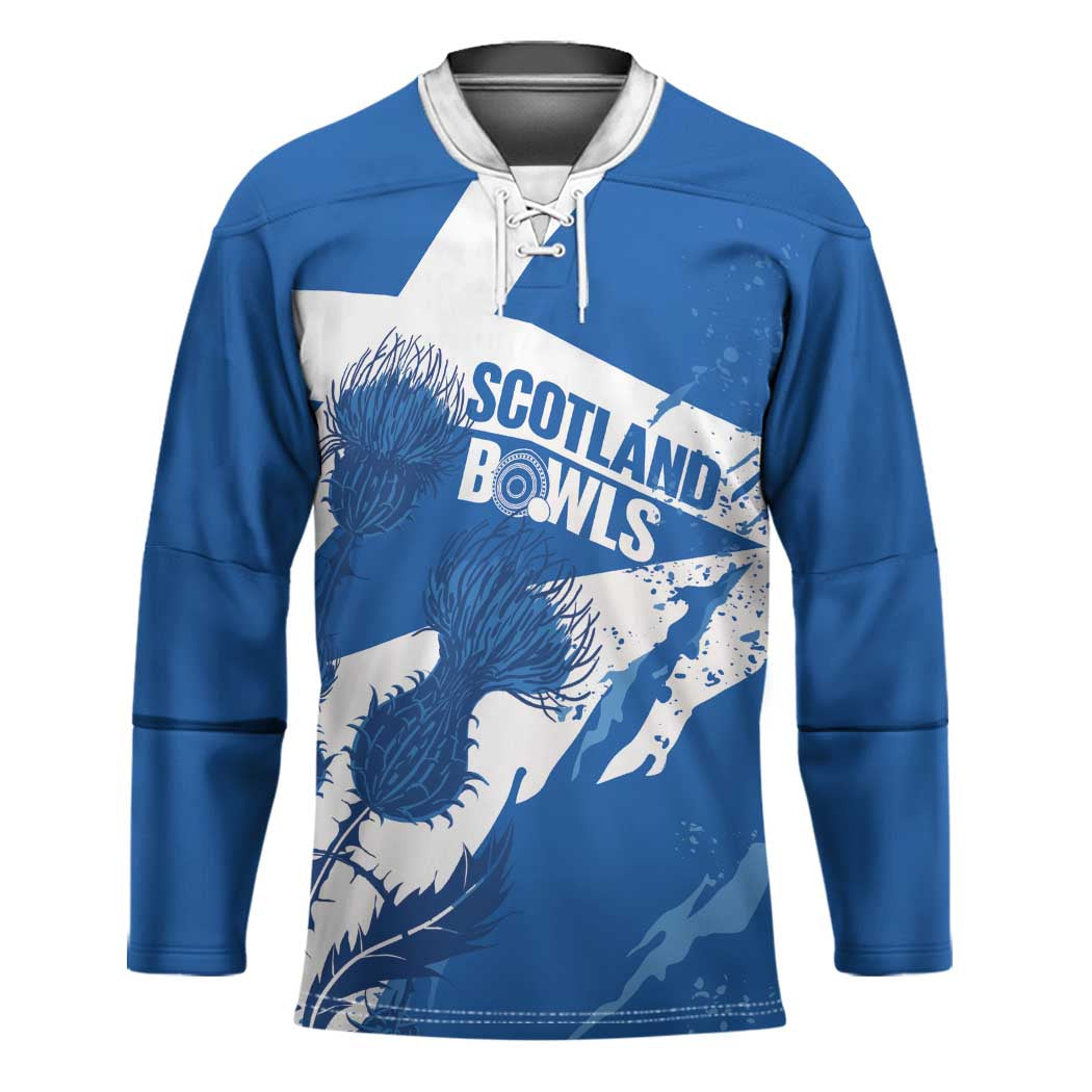 Personalised Scotland Lawn Bowls Hockey Jersey Scottish Thistle Grunge Flag Style - Wonder Print Shop