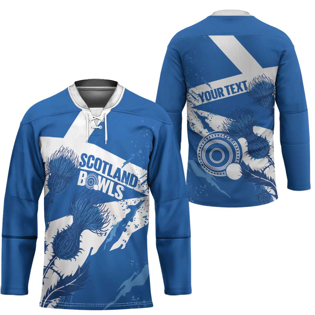 Personalised Scotland Lawn Bowls Hockey Jersey Scottish Thistle Grunge Flag Style - Wonder Print Shop