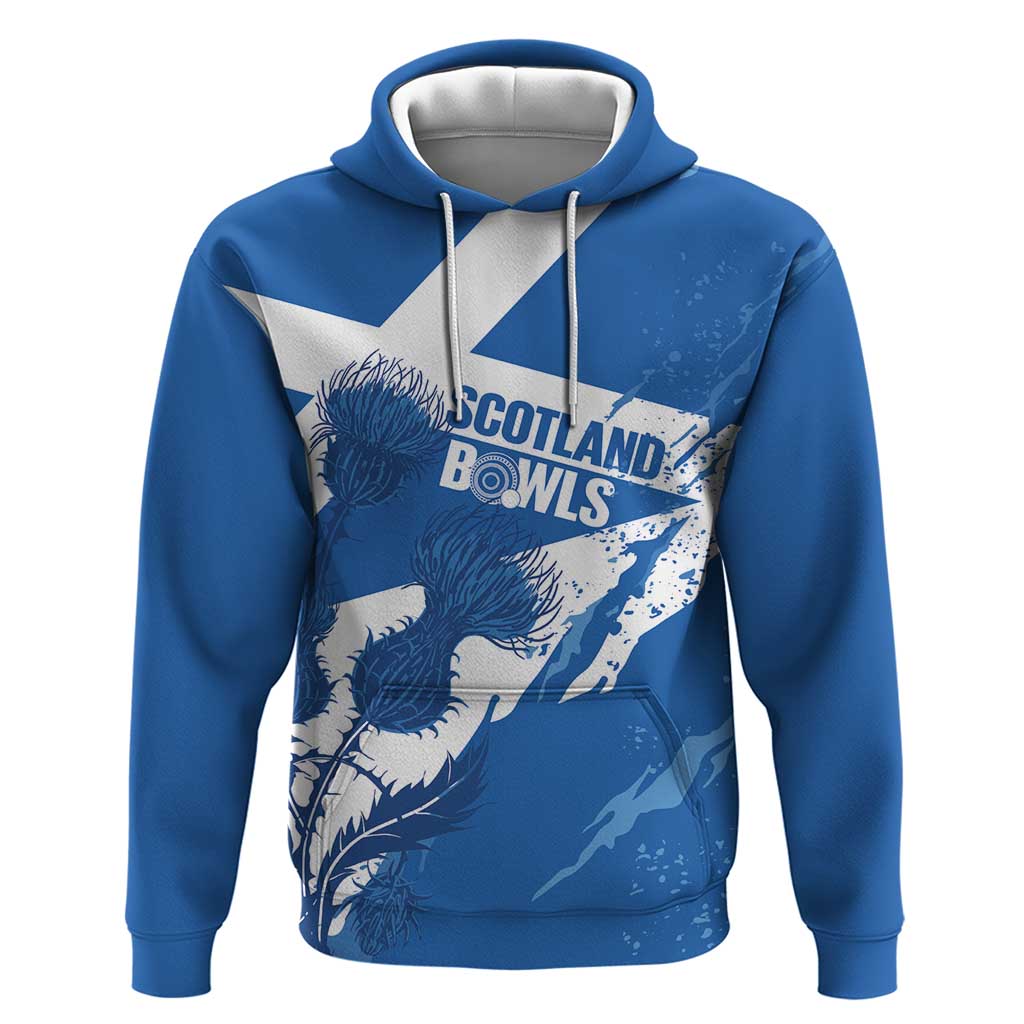 Personalised Scotland Lawn Bowls Hoodie Scottish Thistle Grunge Flag Style - Wonder Print Shop