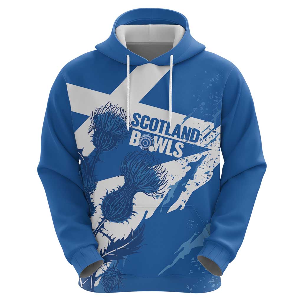 Personalised Scotland Lawn Bowls Hoodie Scottish Thistle Grunge Flag Style - Wonder Print Shop