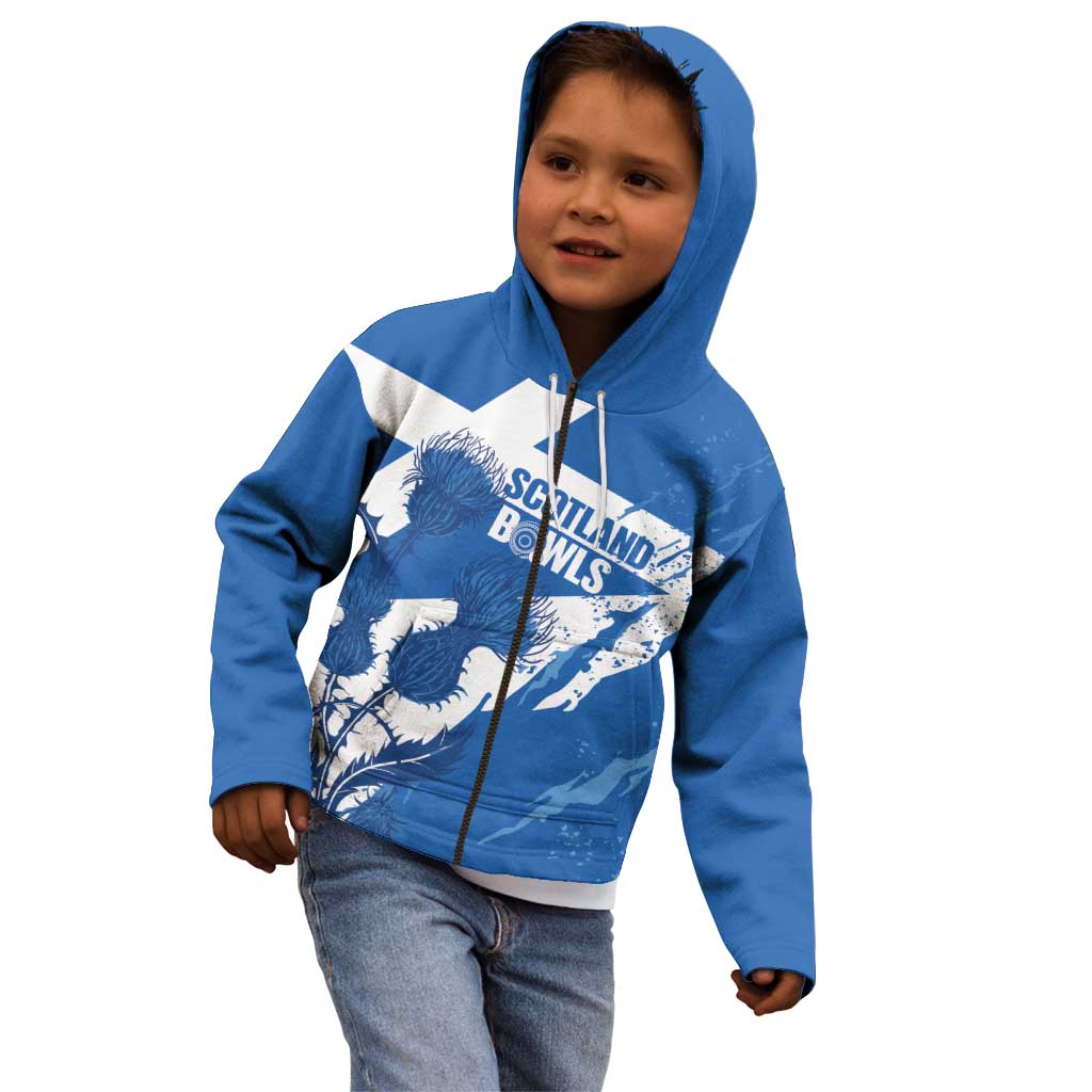 Personalised Scotland Lawn Bowls Kid Hoodie Scottish Thistle Grunge Flag Style - Wonder Print Shop