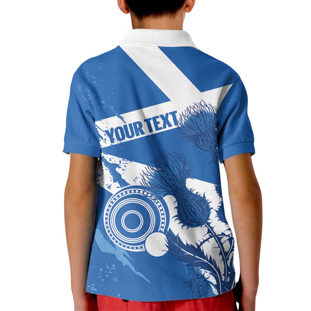 Personalised Scotland Lawn Bowls Kid Polo Shirt Scottish Thistle Grunge Flag Style - Wonder Print Shop
