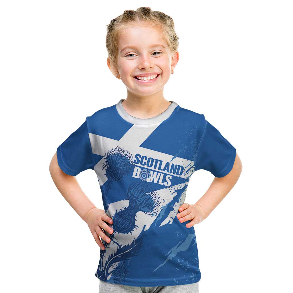 Personalised Scotland Lawn Bowls Kid T Shirt Scottish Thistle Grunge Flag Style - Wonder Print Shop