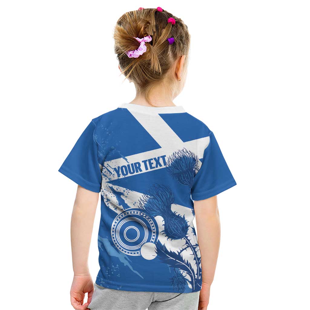 Personalised Scotland Lawn Bowls Kid T Shirt Scottish Thistle Grunge Flag Style - Wonder Print Shop