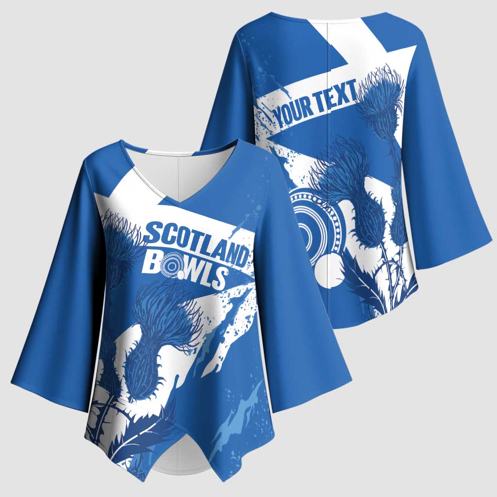 Personalised Scotland Lawn Bowls Kimono Sleeve Blouse Scottish Thistle Grunge Flag Style - Wonder Print Shop