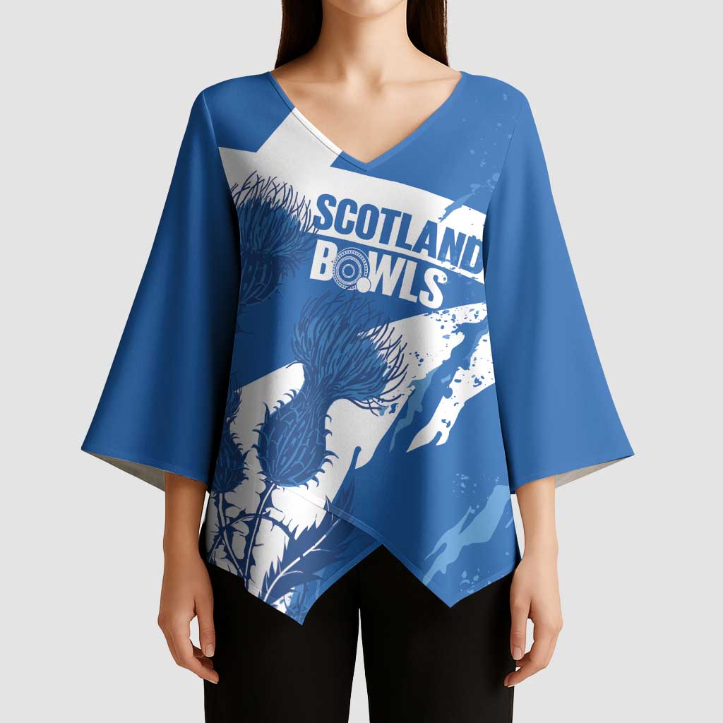 Personalised Scotland Lawn Bowls Kimono Sleeve Blouse Scottish Thistle Grunge Flag Style - Wonder Print Shop