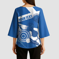 Personalised Scotland Lawn Bowls Kimono Sleeve Blouse Scottish Thistle Grunge Flag Style - Wonder Print Shop