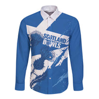 Personalised Scotland Lawn Bowls Long Sleeve Button Shirt Scottish Thistle Grunge Flag Style - Wonder Print Shop