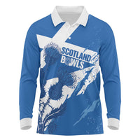 Personalised Scotland Lawn Bowls Long Sleeve Polo Shirt Scottish Thistle Grunge Flag Style - Wonder Print Shop