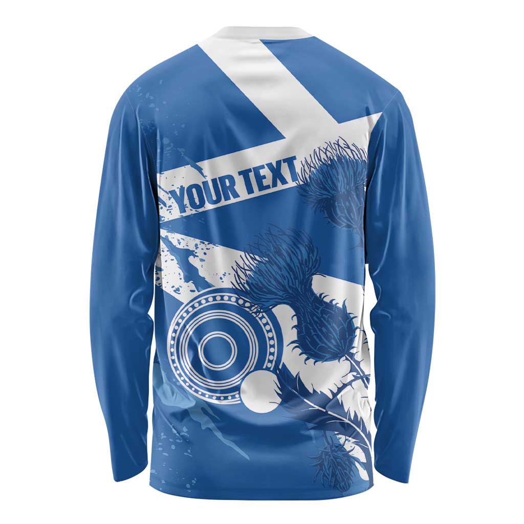 Personalised Scotland Lawn Bowls Long Sleeve Shirt Scottish Thistle Grunge Flag Style - Wonder Print Shop