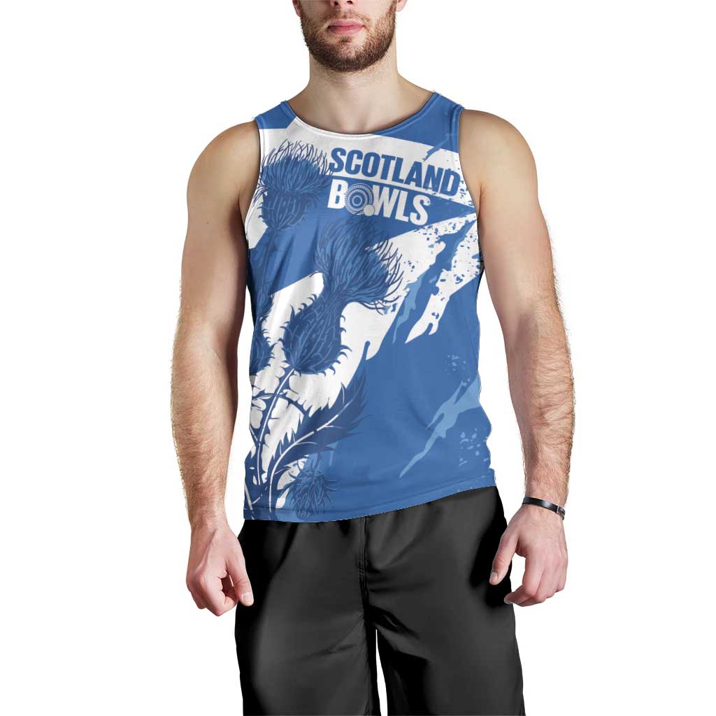 Personalised Scotland Lawn Bowls Men Tank Top Scottish Thistle Grunge Flag Style - Wonder Print Shop