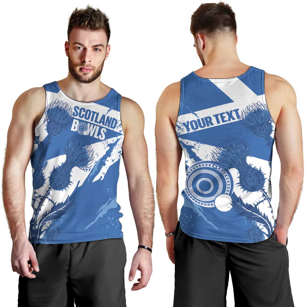 Personalised Scotland Lawn Bowls Men Tank Top Scottish Thistle Grunge Flag Style - Wonder Print Shop