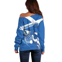 Personalised Scotland Lawn Bowls Off Shoulder Sweater Scottish Thistle Grunge Flag Style - Wonder Print Shop