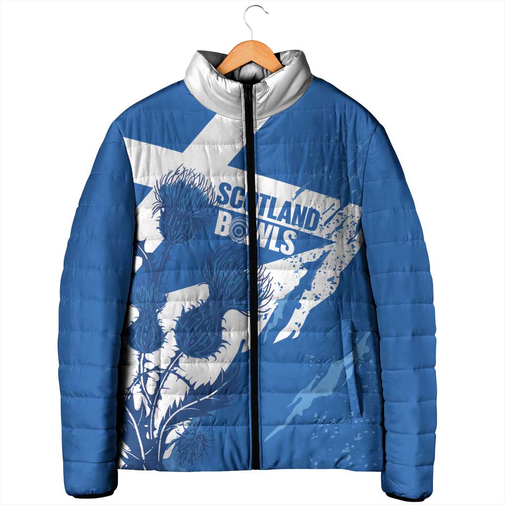 Personalised Scotland Lawn Bowls Padded Jacket Scottish Thistle Grunge Flag Style - Wonder Print Shop