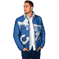 Personalised Scotland Lawn Bowls Padded Jacket Scottish Thistle Grunge Flag Style - Wonder Print Shop
