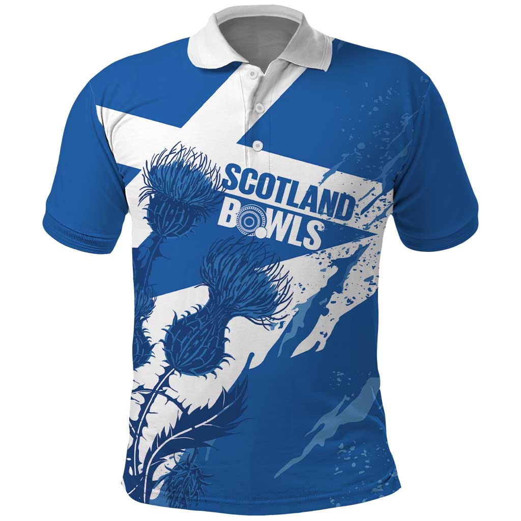 Personalised Scotland Lawn Bowls Polo Shirt Scottish Thistle Grunge Flag Style - Wonder Print Shop
