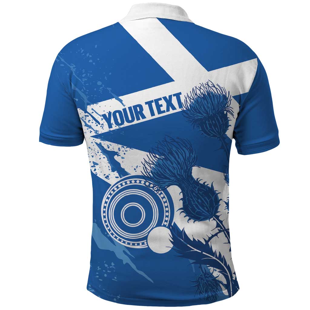 Personalised Scotland Lawn Bowls Polo Shirt Scottish Thistle Grunge Flag Style - Wonder Print Shop
