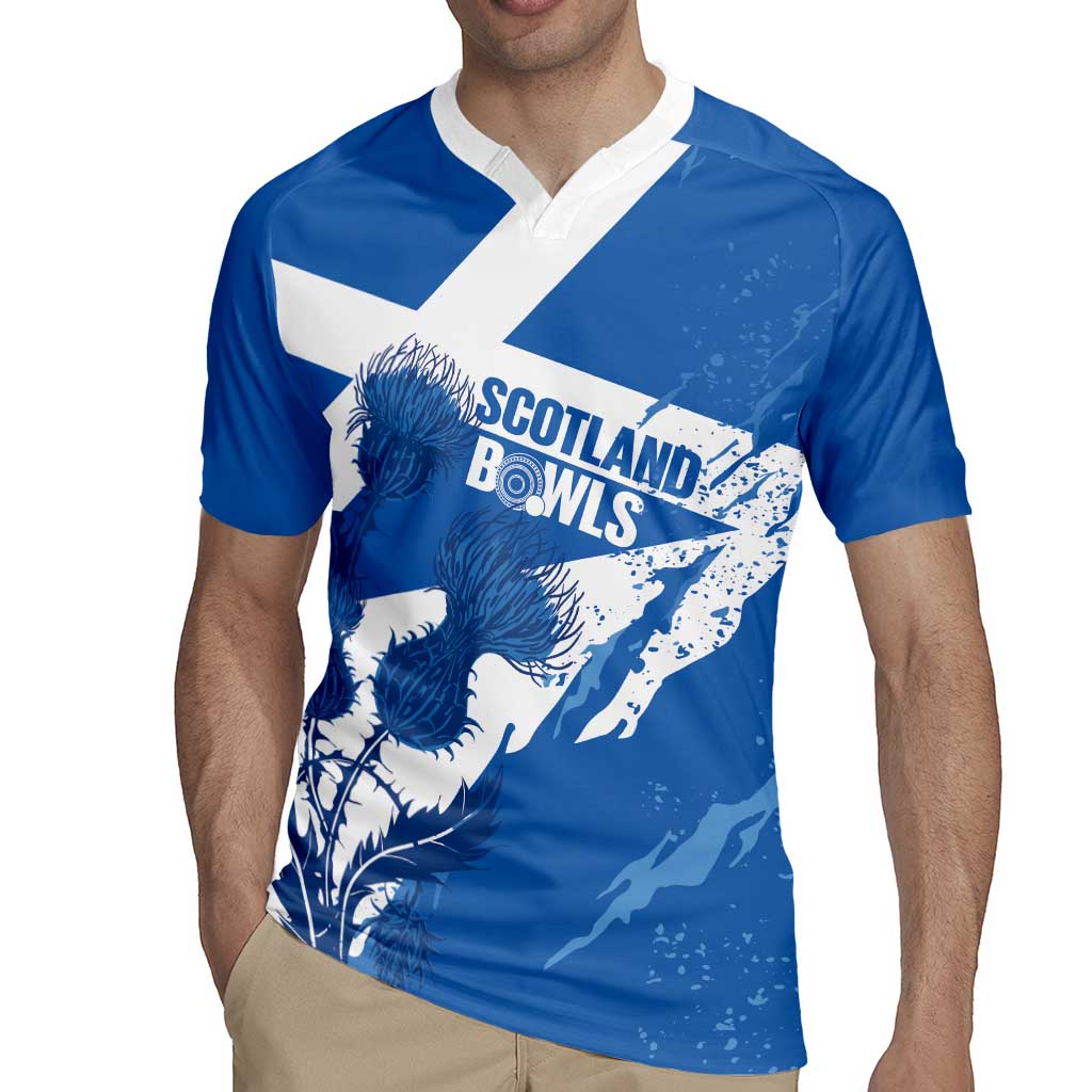 Personalised Scotland Lawn Bowls Rugby Jersey Scottish Thistle Grunge Flag Style - Wonder Print Shop