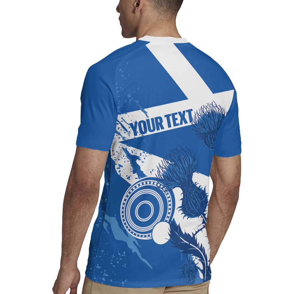 Personalised Scotland Lawn Bowls Rugby Jersey Scottish Thistle Grunge Flag Style - Wonder Print Shop