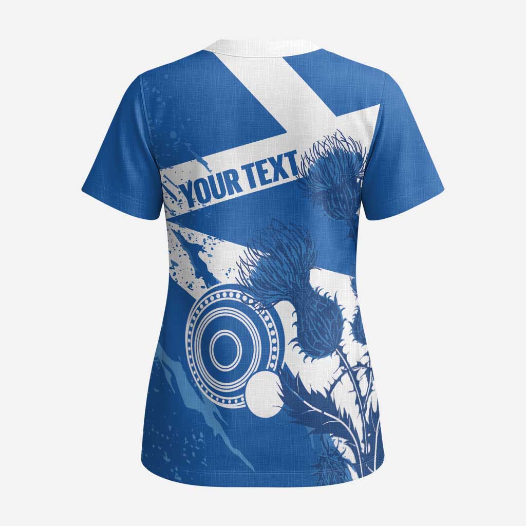 Personalised Scotland Lawn Bowls Scrub Top Scottish Thistle Grunge Flag Style - Wonder Print Shop
