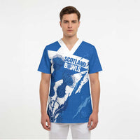 Personalised Scotland Lawn Bowls Scrub Top Scottish Thistle Grunge Flag Style - Wonder Print Shop