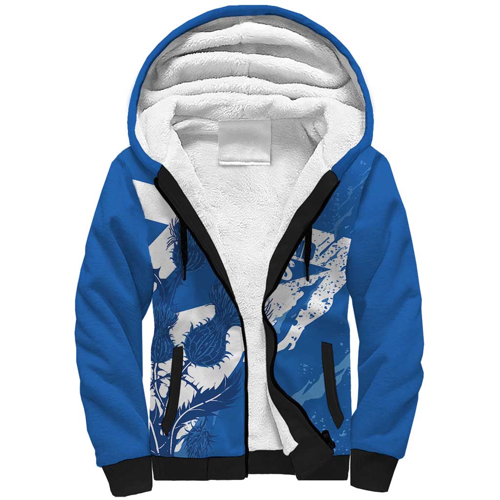 Personalised Scotland Lawn Bowls Sherpa Hoodie Scottish Thistle Grunge Flag Style - Wonder Print Shop