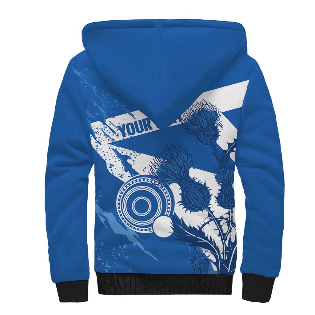 Personalised Scotland Lawn Bowls Sherpa Hoodie Scottish Thistle Grunge Flag Style - Wonder Print Shop
