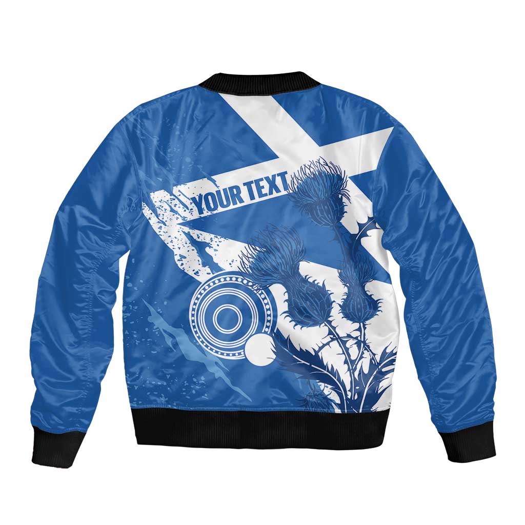Personalised Scotland Lawn Bowls Sleeve Zip Bomber Jacket Scottish Thistle Grunge Flag Style - Wonder Print Shop