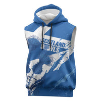 Personalised Scotland Lawn Bowls Sleeveless Hoodie Scottish Thistle Grunge Flag Style - Wonder Print Shop