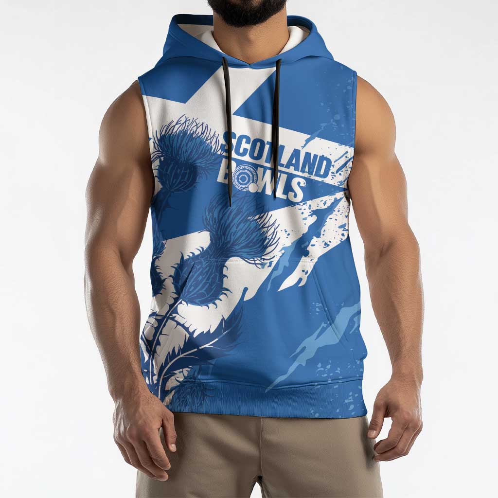 Personalised Scotland Lawn Bowls Sleeveless Hoodie Scottish Thistle Grunge Flag Style - Wonder Print Shop