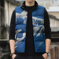 Personalised Scotland Lawn Bowls Sleeveless Puffer Jacket Scottish Thistle Grunge Flag Style - Wonder Print Shop