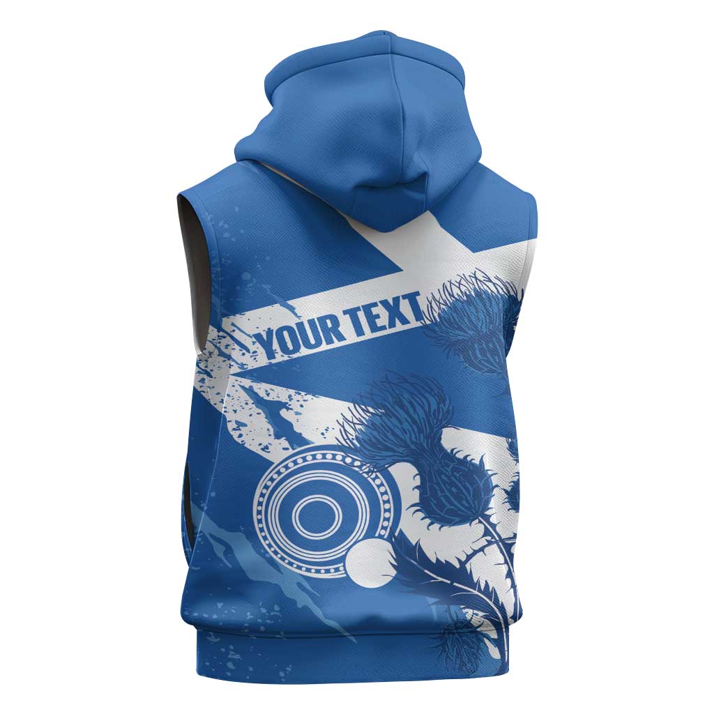 Personalised Scotland Lawn Bowls Sleeveless Zip Hoodie Scottish Thistle Grunge Flag Style - Wonder Print Shop