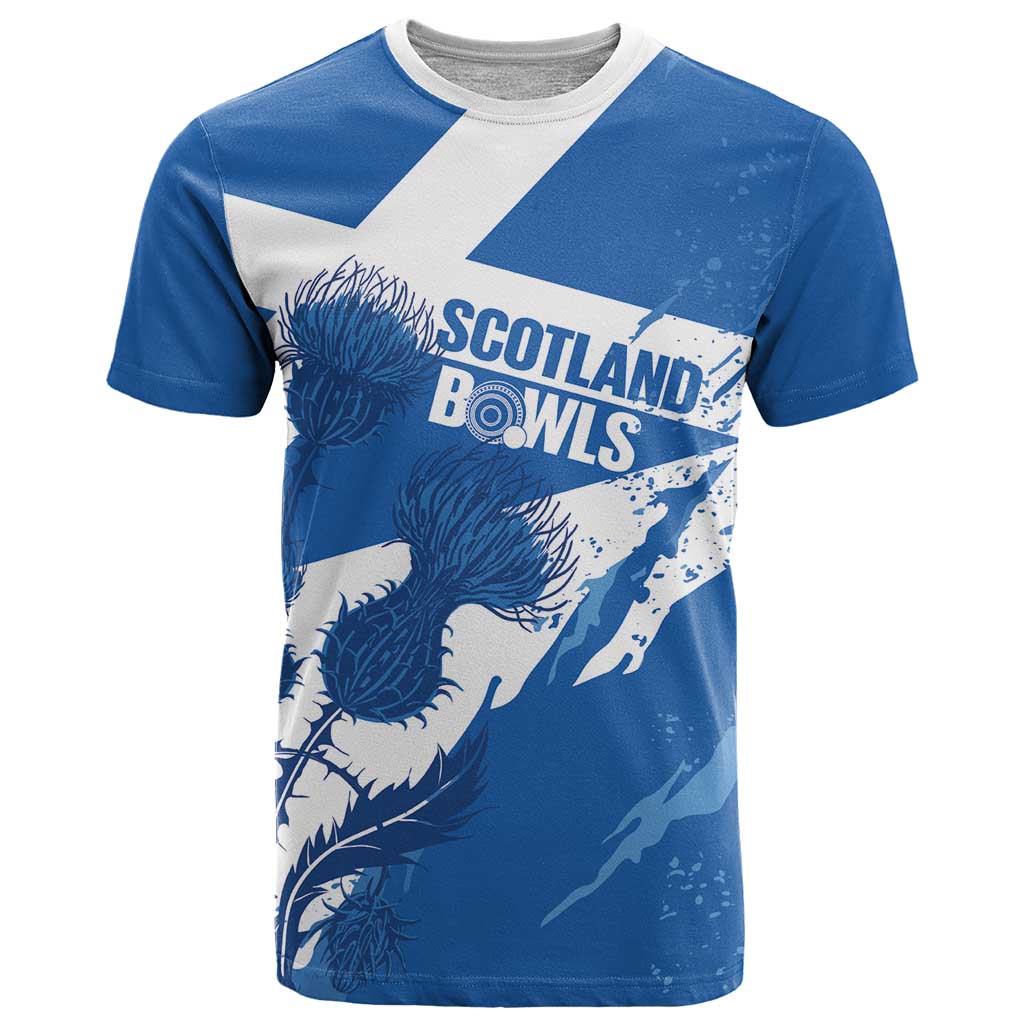 Personalised Scotland Lawn Bowls T Shirt Scottish Thistle Grunge Flag Style - Wonder Print Shop