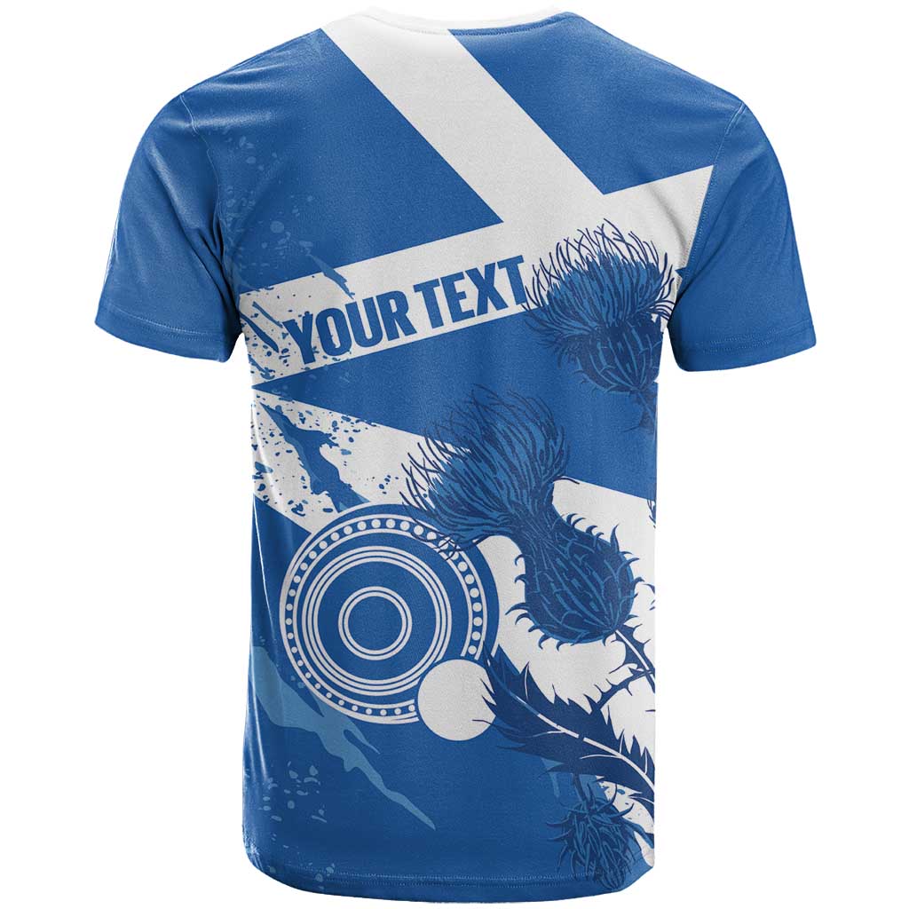 Personalised Scotland Lawn Bowls T Shirt Scottish Thistle Grunge Flag Style - Wonder Print Shop