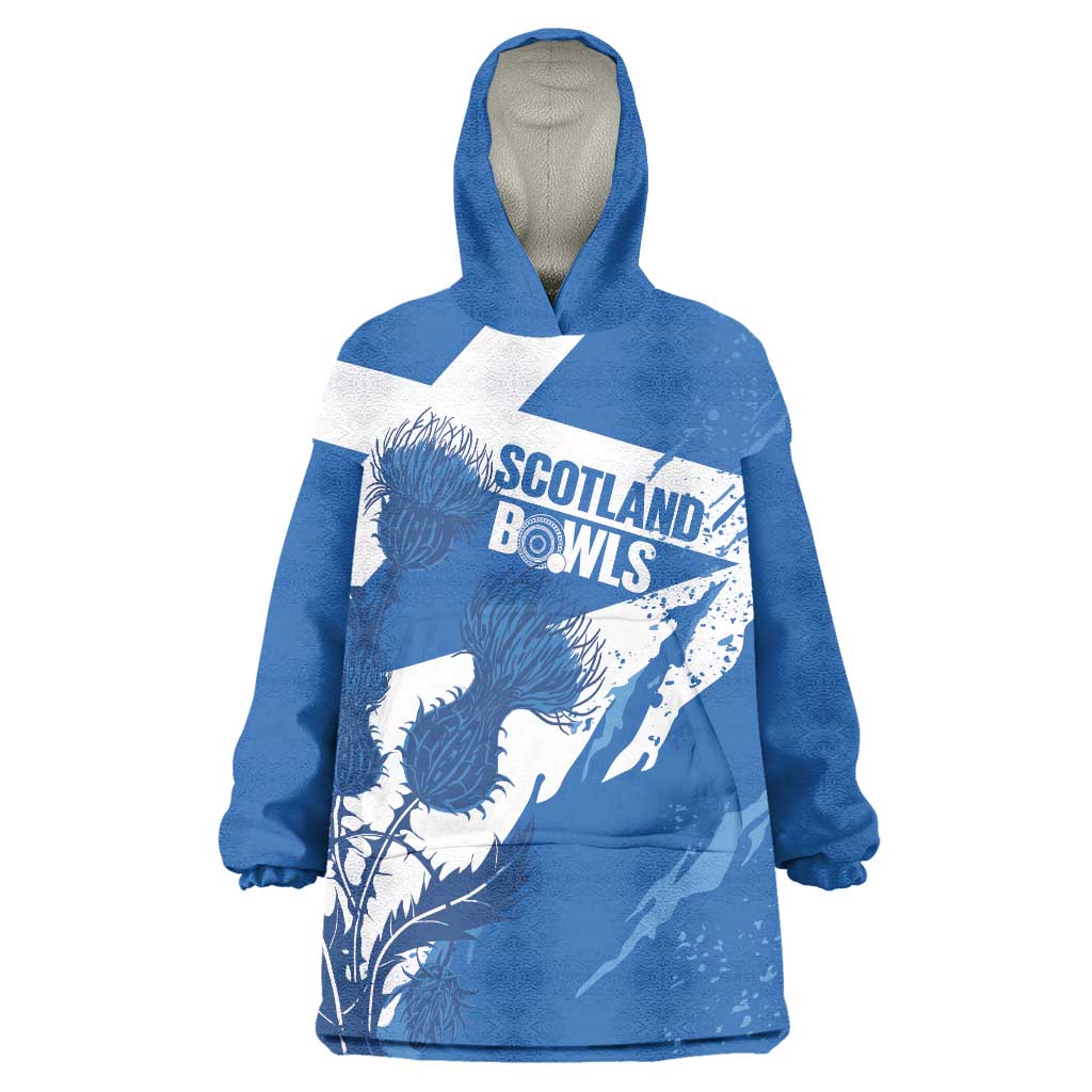 Personalised Scotland Lawn Bowls Wearable Blanket Hoodie Scottish Thistle Grunge Flag Style - Wonder Print Shop