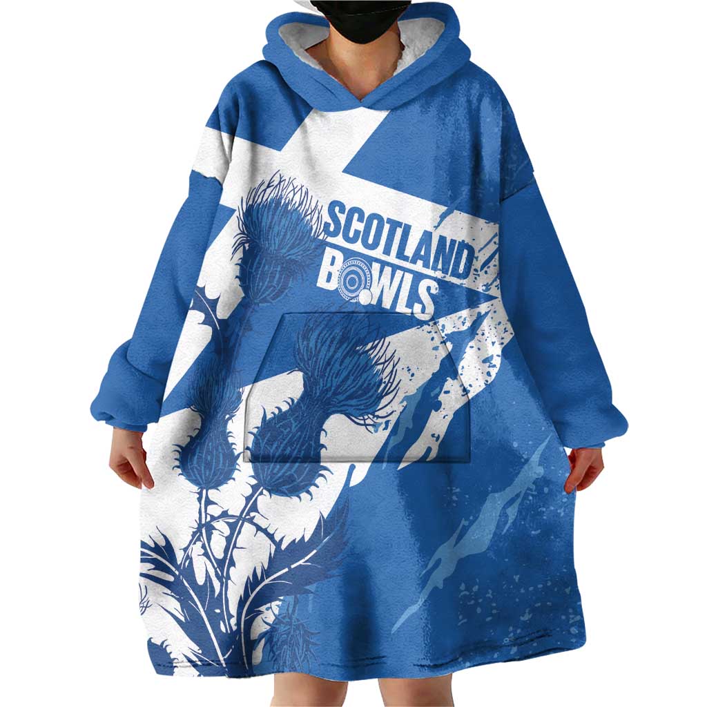Personalised Scotland Lawn Bowls Wearable Blanket Hoodie Scottish Thistle Grunge Flag Style - Wonder Print Shop
