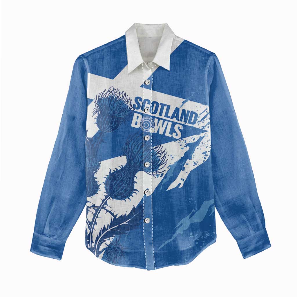 Personalised Scotland Lawn Bowls Women Casual Shirt Scottish Thistle Grunge Flag Style - Wonder Print Shop