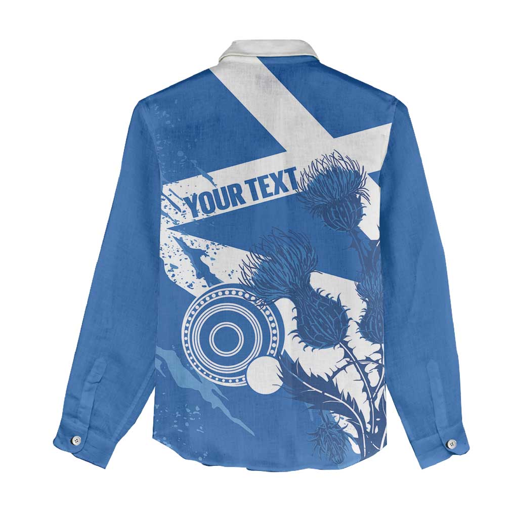 Personalised Scotland Lawn Bowls Women Casual Shirt Scottish Thistle Grunge Flag Style - Wonder Print Shop