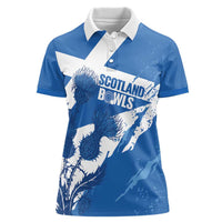 Personalised Scotland Lawn Bowls Women Polo Shirt Scottish Thistle Grunge Flag Style - Wonder Print Shop