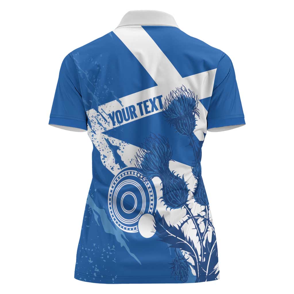 Personalised Scotland Lawn Bowls Women Polo Shirt Scottish Thistle Grunge Flag Style - Wonder Print Shop