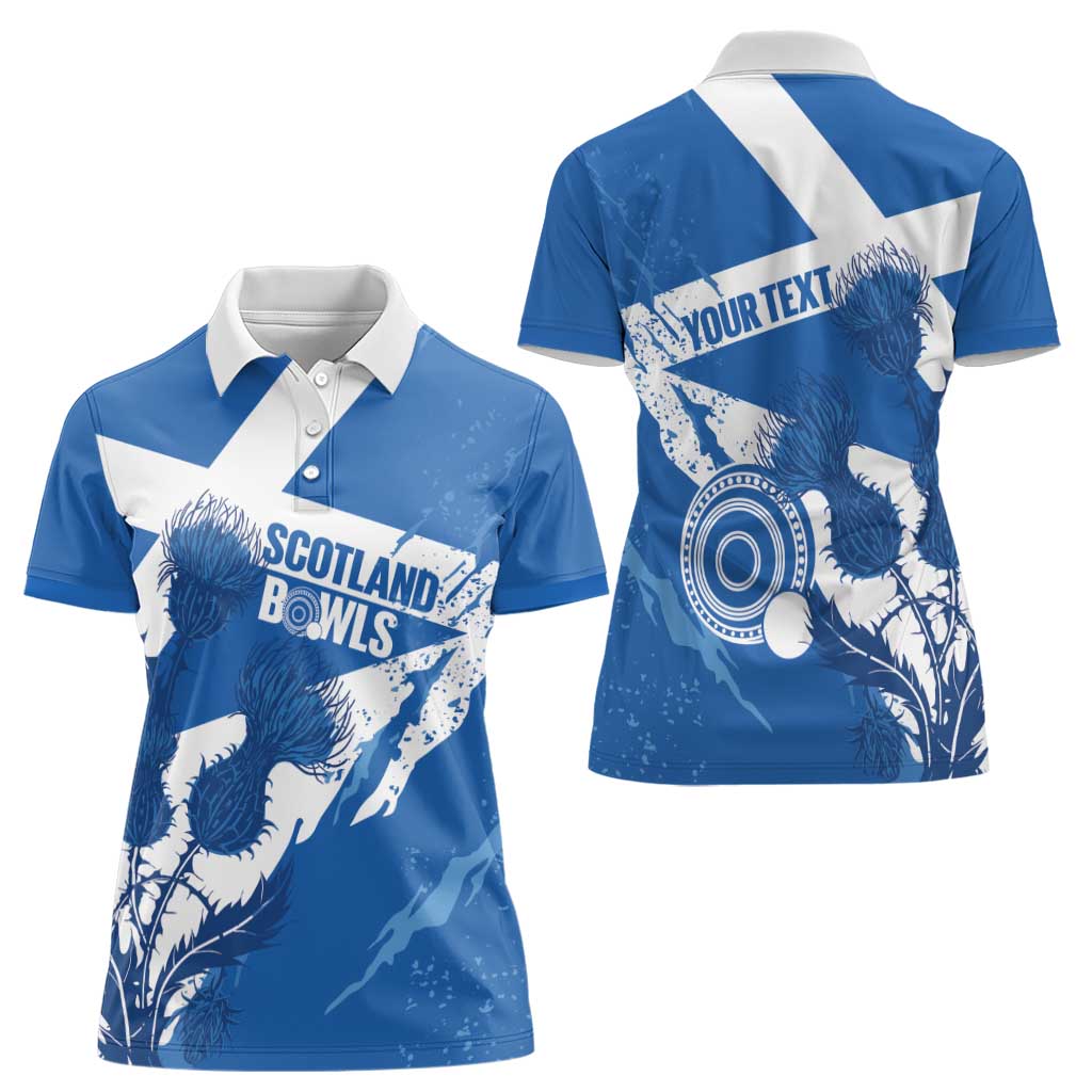 Personalised Scotland Lawn Bowls Women Polo Shirt Scottish Thistle Grunge Flag Style - Wonder Print Shop